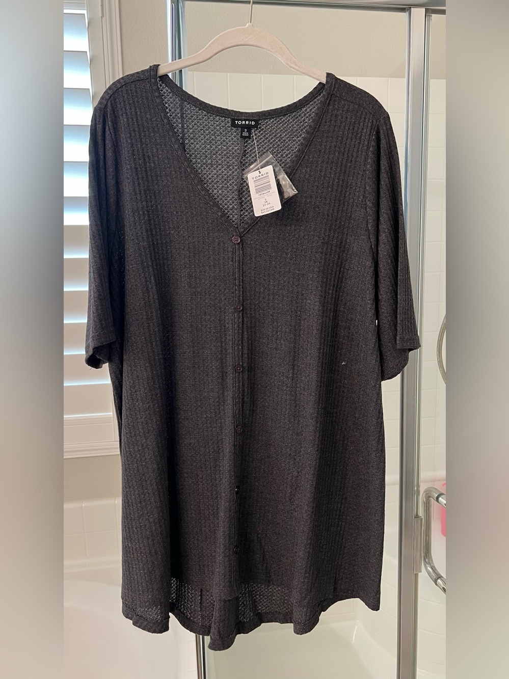 NWT Torrid Charcoal Waffle Knit Button Front Tunic Top Size 3 3X